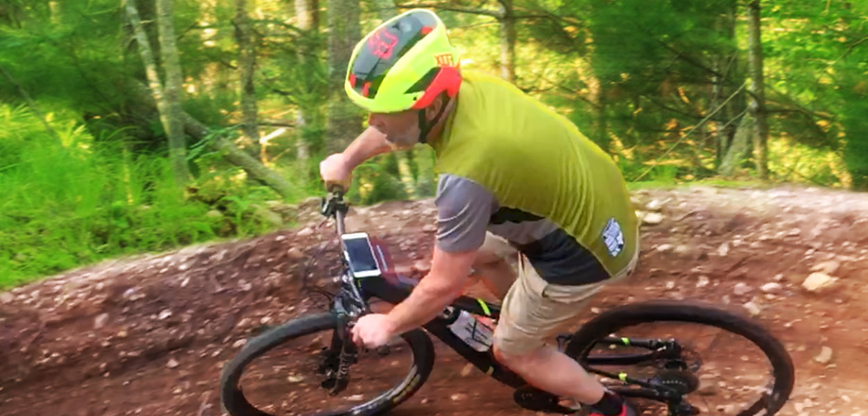 Riding a berm at the Zip Trail